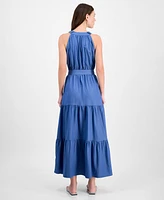 T Tahari Women's Tiered Fit & Flare Halter Maxi Dress