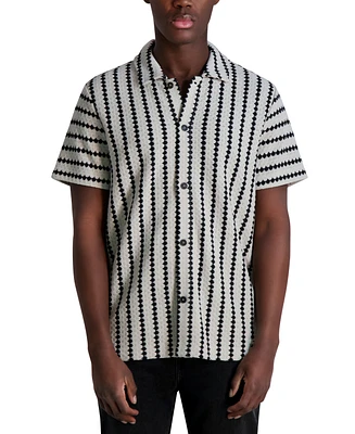 Karl Lagerfeld Paris Men's Short Sleeve Textured Wavy Striped Button-Front Shirt