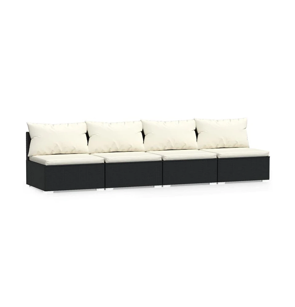 4 Seater Sofa with Cushions Black Poly Rattan