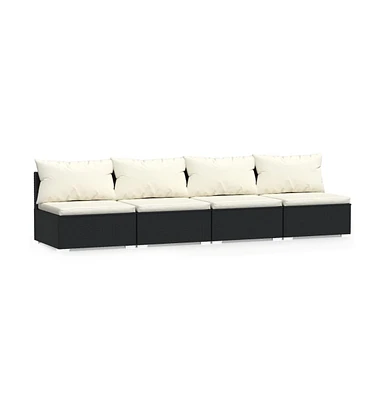 4 Seater Sofa with Cushions Black Poly Rattan