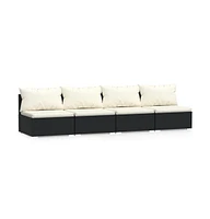 4 Seater Sofa with Cushions Black Poly Rattan