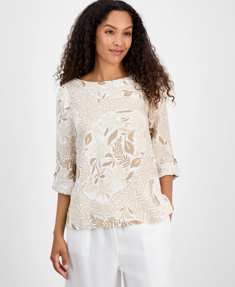 Charter Club Women's Printed 100% Linen Top, Exclusively at Macy's