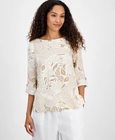 Charter Club Women's Printed 100% Linen Top, Exclusively at Macy's