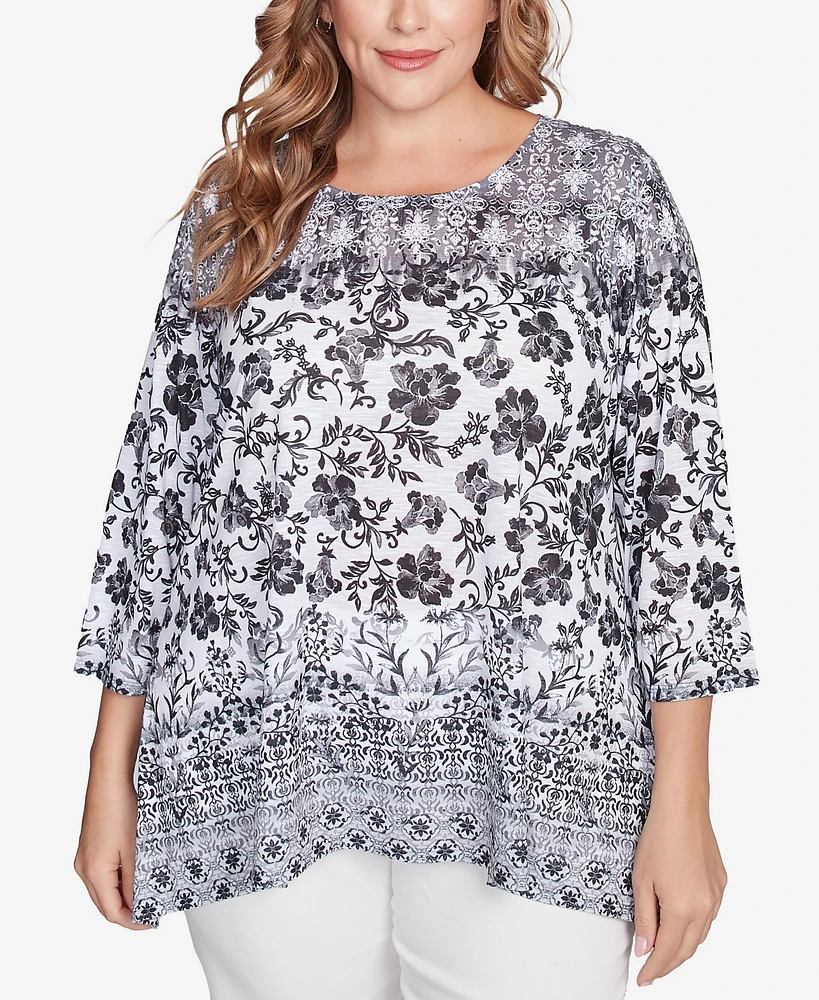 Ruby Rd. Plus Size Floral Ombre Border Sublimation Knit Top