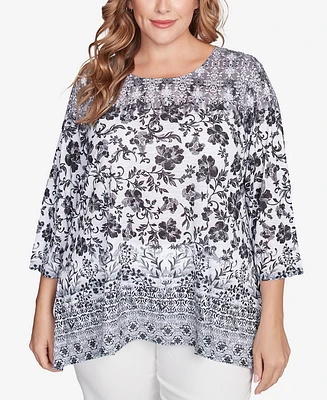 Ruby Rd. Plus Floral Ombre Border Sublimation Knit Top