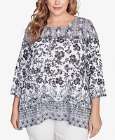 Ruby Rd. Plus Size Floral Ombre Border Sublimation Knit Top
