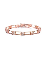 Sterling Silver with White Cubic Zirconia Flower Design Bracelet
