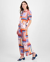 T Tahari Women's Printed Wide-Leg Pull-On Pants