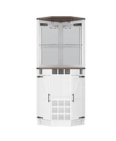 Farmhouse Corner Bar Cabinet with Rgb Led Lighting, Barn Style 32.3'' Wine Bar