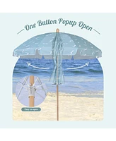 LAGarden Our Beach Portable Umbrella for Sand Beech Wood Pole Carry Bag with Printed Seagull Cute Garden Parasol