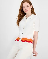 T Tahari Women's Striped-Hem Sleeveless Button Cardigan