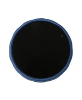 Round Velvet Tufted Ottoman with Tempered Glass Top, Modern Glam Design, Upholstered Footrest, Elegant Coffee Table Alternative for Living Room-The Po