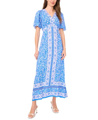 Msk Women's Printed Short-Sleeve Maxi Dress