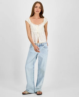 Celebrity Pink Juniors' Lace-Trim Low-Rise Slouchy Jeans