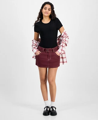 Celebrity Pink Juniors' Double-Button Contrast-Stitch Mini Skirt