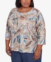 Alfred Dunner Plus Summer Solstice Twisted Crew Neck Paisley Top