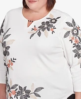 Alfred Dunner Plus Natural Instinct Earthy Floral Embroidered Textured Top
