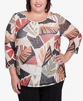 Alfred Dunner Plus Natural Instinct Tropical Mesh Top with Necklace