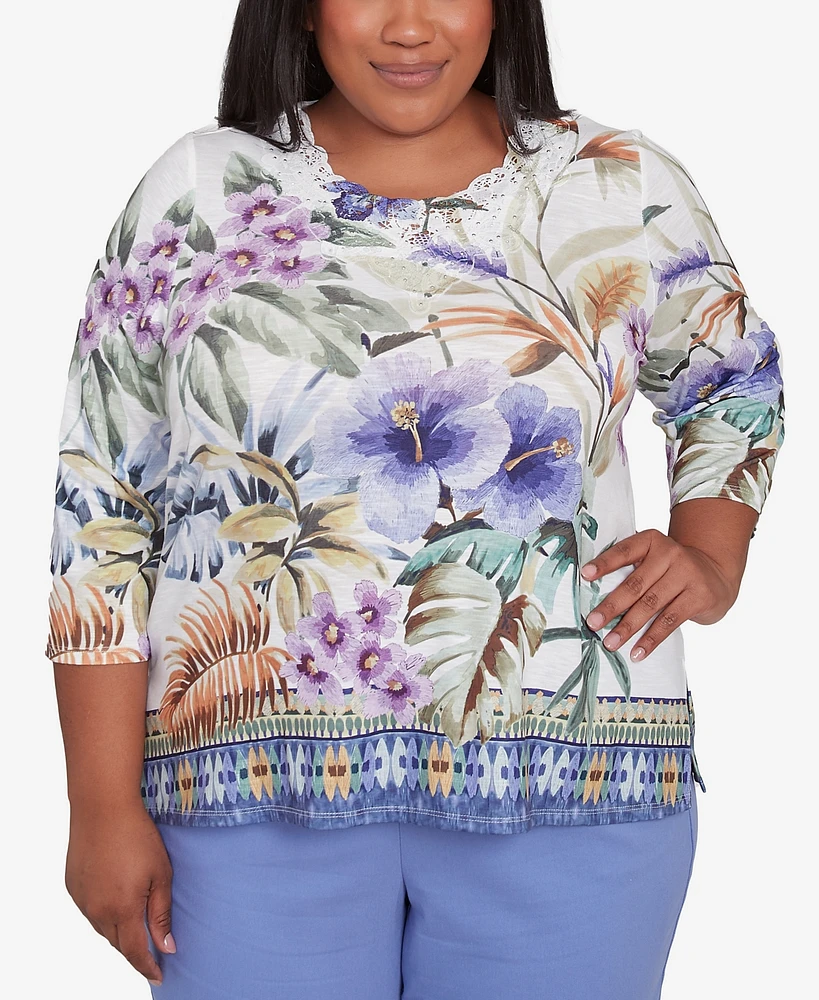 Alfred Dunner Plus Santa Fe Tropical Floral Border Top
