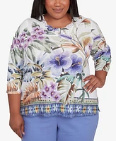 Alfred Dunner Plus Santa Fe Tropical Floral Border Top