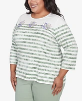 Alfred Dunner Plus Santa Fe Tie Dye Stripe Embroidered Top
