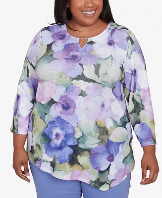 Alfred Dunner Plus Santa Fe Dramatic Pansies Floral Print Top