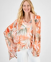 Kasper Women's V-Neck Printed Chiffon Poncho