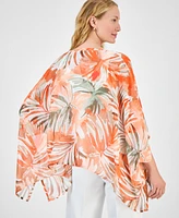 Kasper Women's V-Neck Printed Chiffon Poncho