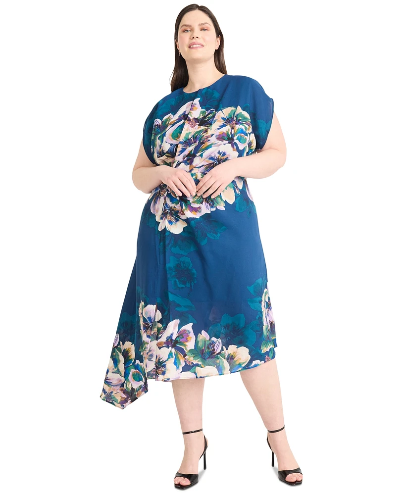 Maggy London Plus Printed Round-Neck A-Line Dress