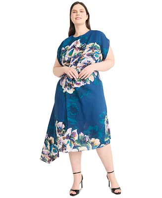Maggy London Plus Printed Round-Neck A-Line Dress