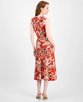 Kasper Printed Tie-Waist Midi Dress, Regular & Petite Sizes