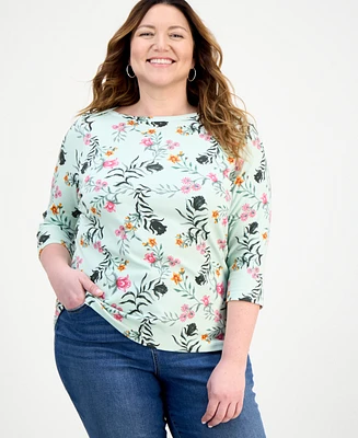 Style & Co Plus Printed 3/4-Sleeve Knit Top