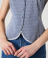 French Connection Women's Gingham Lace-Trim Sleeveless Vest