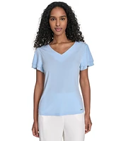 Calvin Klein Women's Solid V-Neck Flutter-Sleeve Top