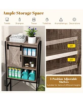 Gymax Over The Toilet Storage Cabinet Rack Bathroom w/ Slipping Barn Door Grey