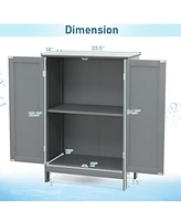 Gymax Bathroom Floor Storage Cabinet Double Door Kitchen Cupboard Shoe Brown