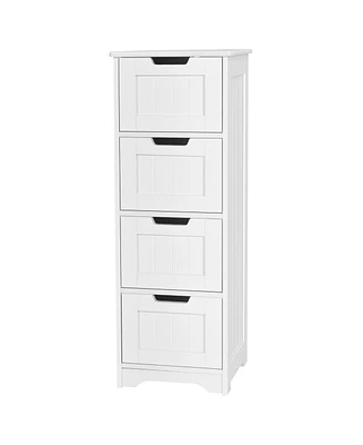 Gymax Bathroom Floor Cabinet Free-Standing Side Storage Organizer w/ 4 Drawers