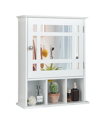 Gymax Mirrored Medicine Cabinet Bathroom Wall Mounted Storage W/Adjustable Shelf Brown