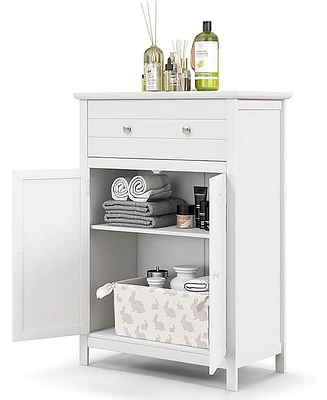 Gymax Bathroom Storage Cabinet Free Standing Large Drawer W/Adjustable Shelf