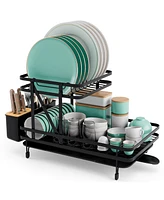 2-Tier Collapsible Dish Drainer Rack with Removable Drip Tray – Space-Saving Dish Drying Rack for Kitchen Organization