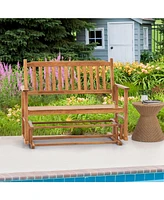 2 Seats Outdoor Glider Bench with Armrests and Slatted Seat