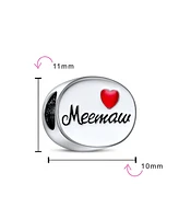 Bling Jewelry Grandma Nana Red Heart Charm Bead Mee-maw Sterling Silver Fits Bracelet