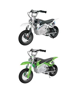 Razor MX400 Dirt Rocket 24V Ride On High-Torque Electric Motocross Motorcycle Toy Dirt Bikes, Speeds up to 14 Mph, for Ages 13+, 1 White & 1 Green