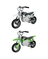 Razor MX400 Dirt Rocket 24V Ride On High-Torque Electric Motocross Motorcycle Toy Dirt Bikes, Speeds up to 14 Mph, for Ages 13+, 1 White & 1 Green