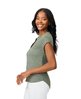 Cable & Gauge Women's Embroidered Crinkle Henley Top
