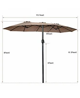 Gymax 15' Twin Patio Umbrella Double-Sided Outdoor Market Umbrella with Crank