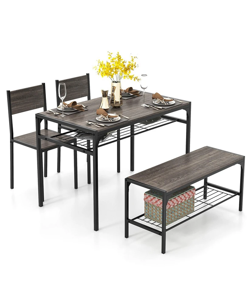 Industrial Style Rectangular Kitchen Table with Bench and Chairs