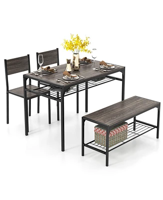 Industrial Style Rectangular Kitchen Table with Bench and Chairs
