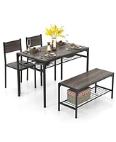 Industrial Style Rectangular Kitchen Table with Bench and Chairs
