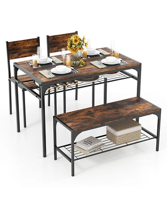 Industrial Style Rectangular Kitchen Table with Bench and Chairs